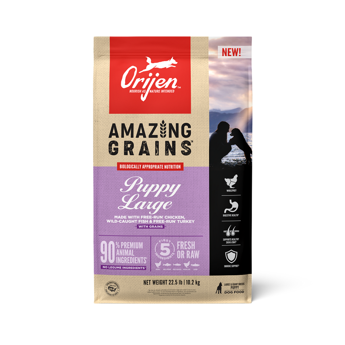 ORIJEN Amazing Grains Puppy Large Breed Dry Dog Food, 22.5-lb bag