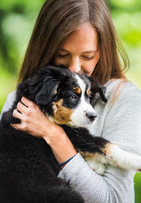 girl holding puppy